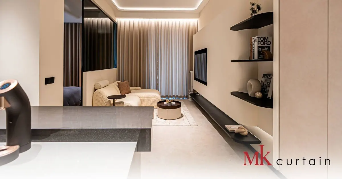 MK Curtain living room with floor-to-ceiling curtains