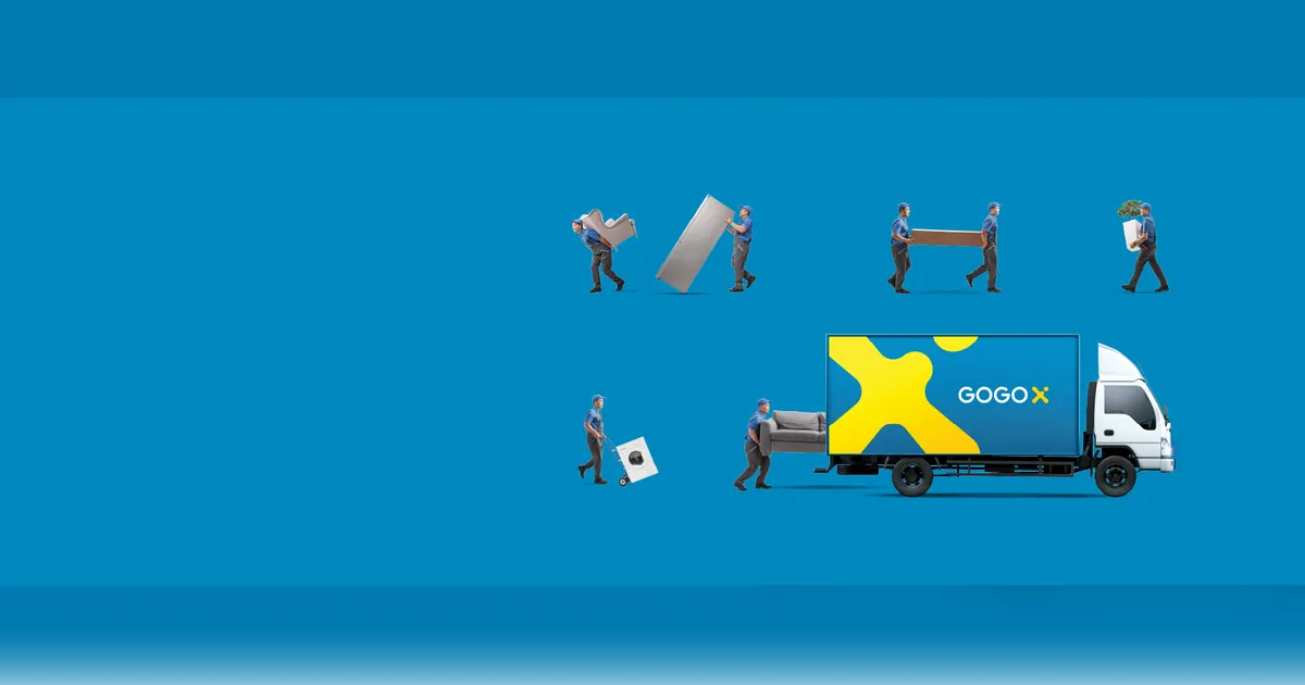 GoGoX moving illustration with a lorry and movers