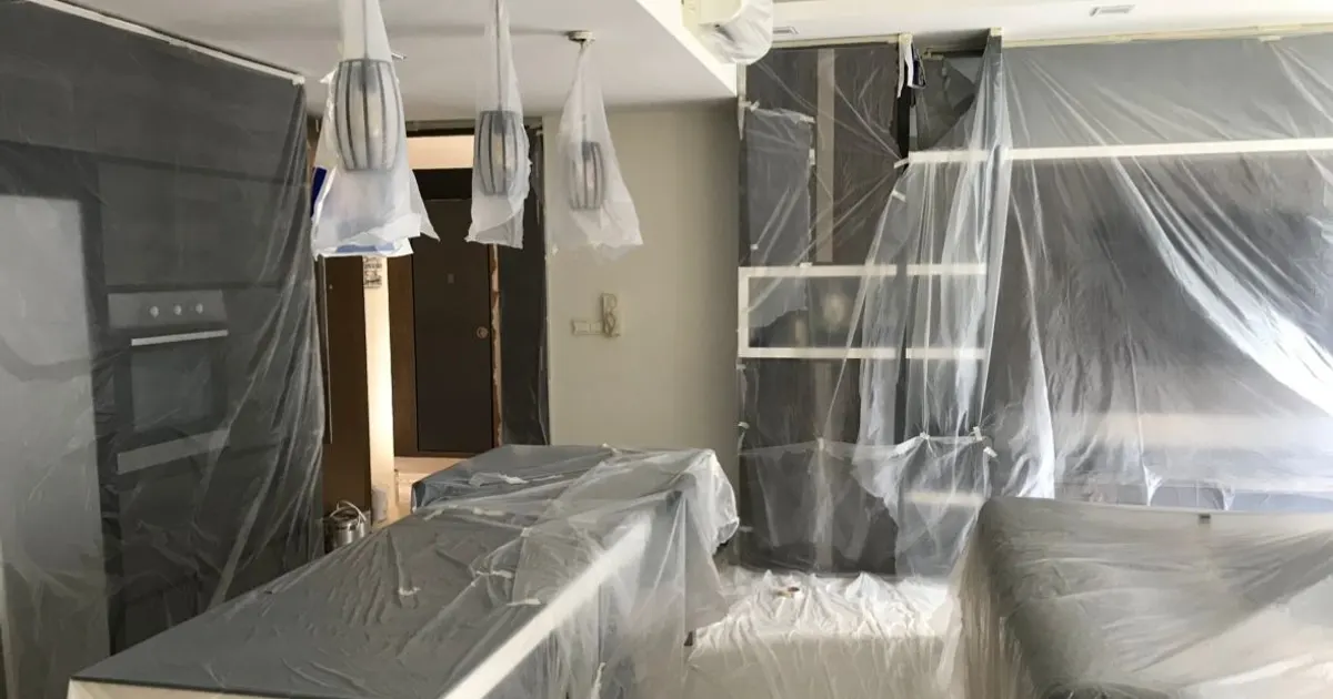 5 Star Painting job with furniture and fittings wrapped in plastic