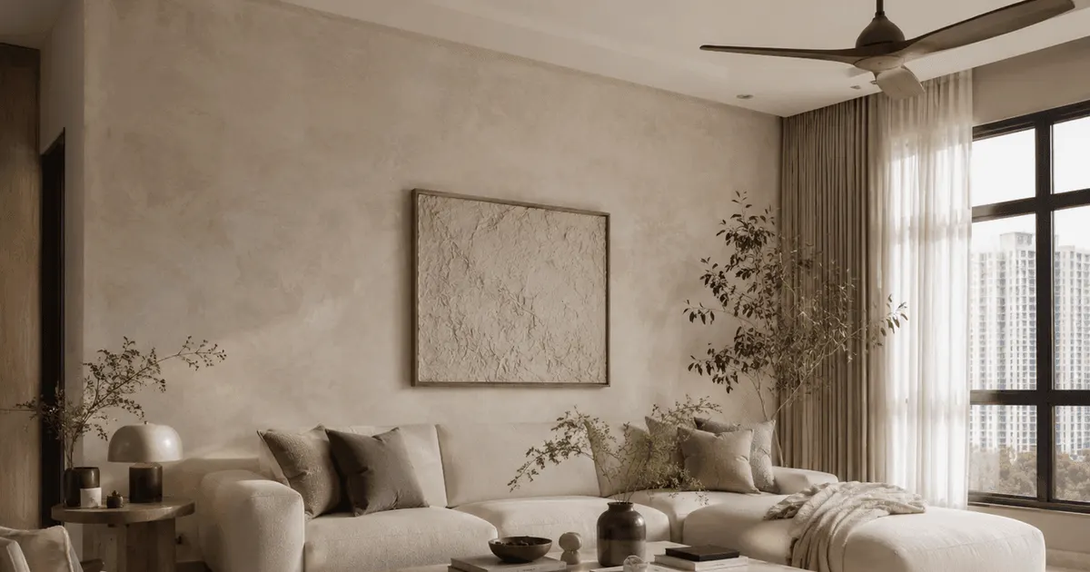 Pico X living room with a textured limewash wall