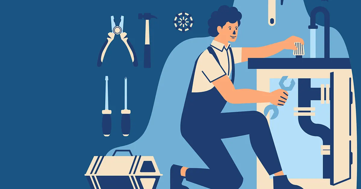 Kiasu Plumber illustration of a plumber fixing a sink
